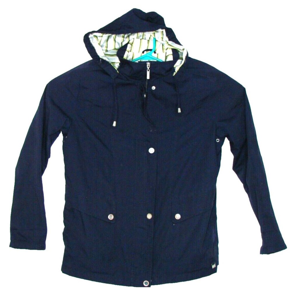 Mackintosh New England Womens Navy Blue Hooded Raincoat Jacket Size M Drawstring